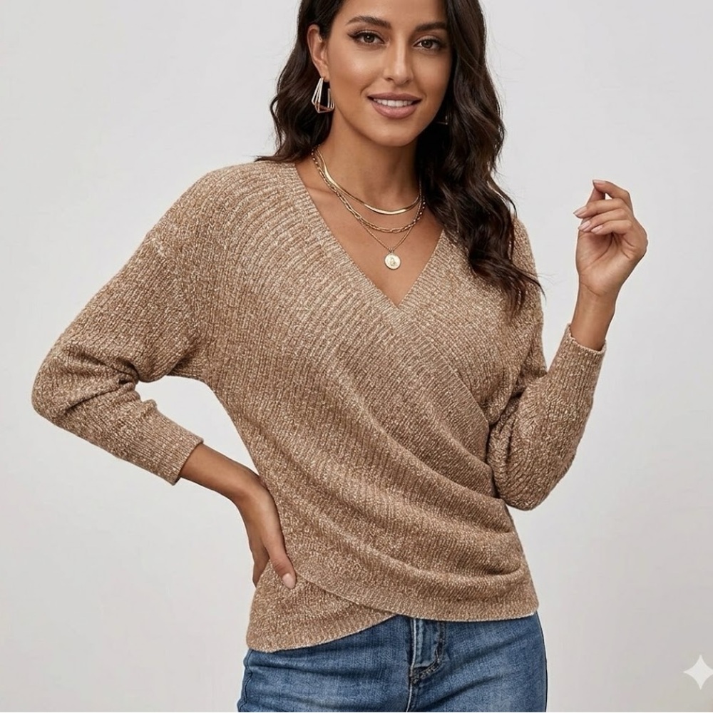 V-Neck Tan Sweater for Women